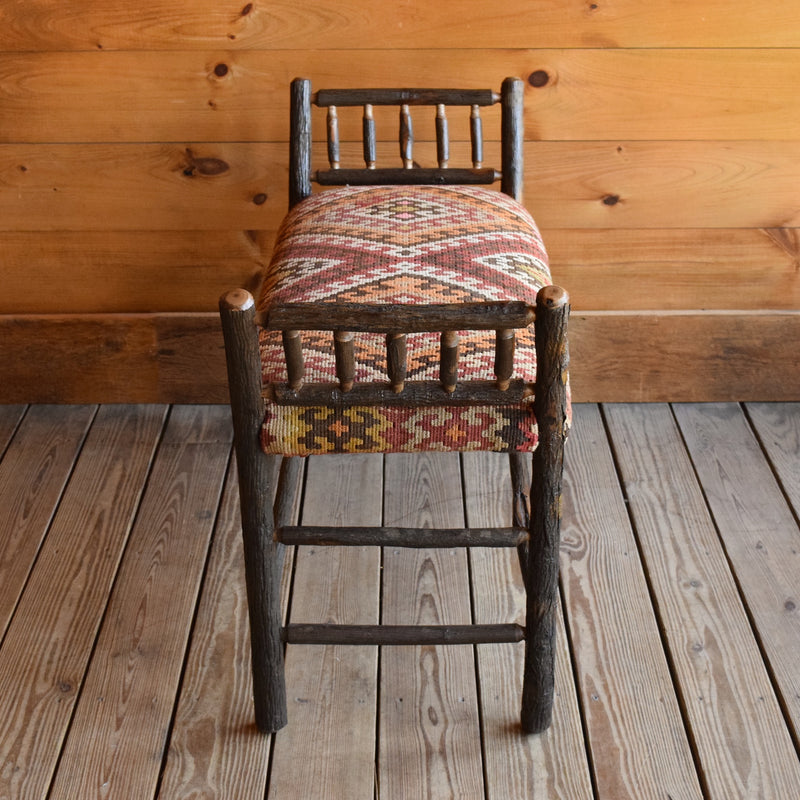 Steam-Bent Hickory Bench with Diamond Pattern Vintage Kilim Seat