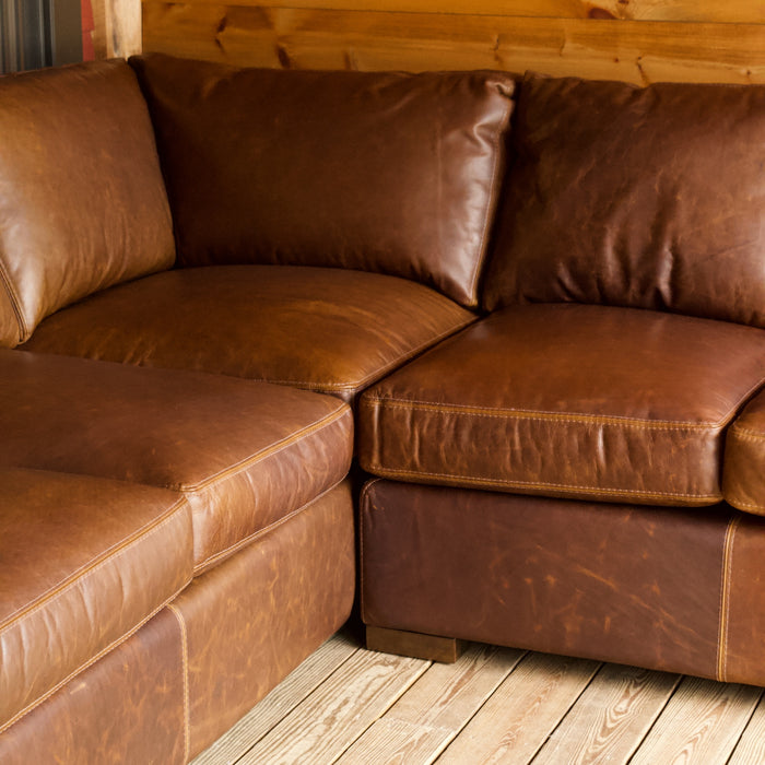 Rustic Leather Sectional with Wide Track Arms