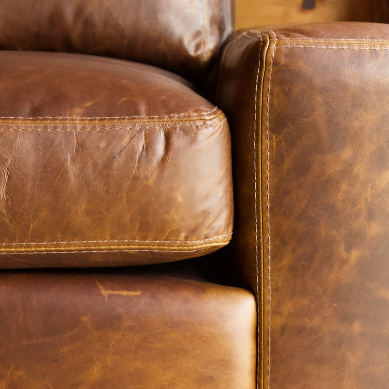 Rustic Leather Sectional with Wide Track Arms