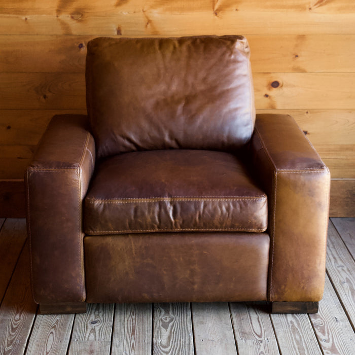 Oversized Bourbon Leather Track Arm Chair 