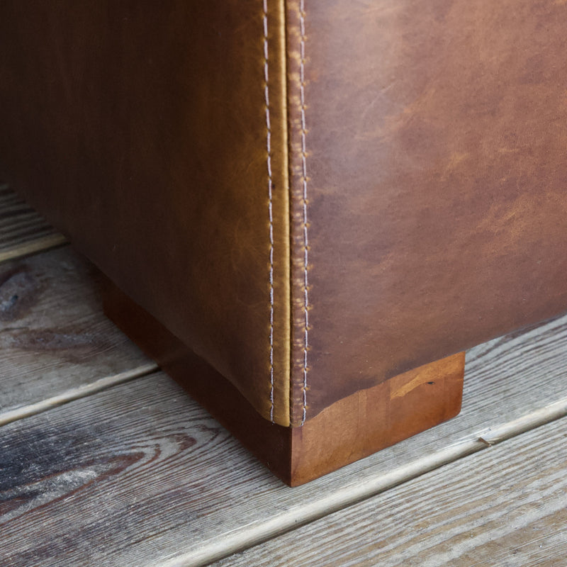 Bourbon Full Grain Leather Ottoman with Kiln-Dried Hardwood Frame