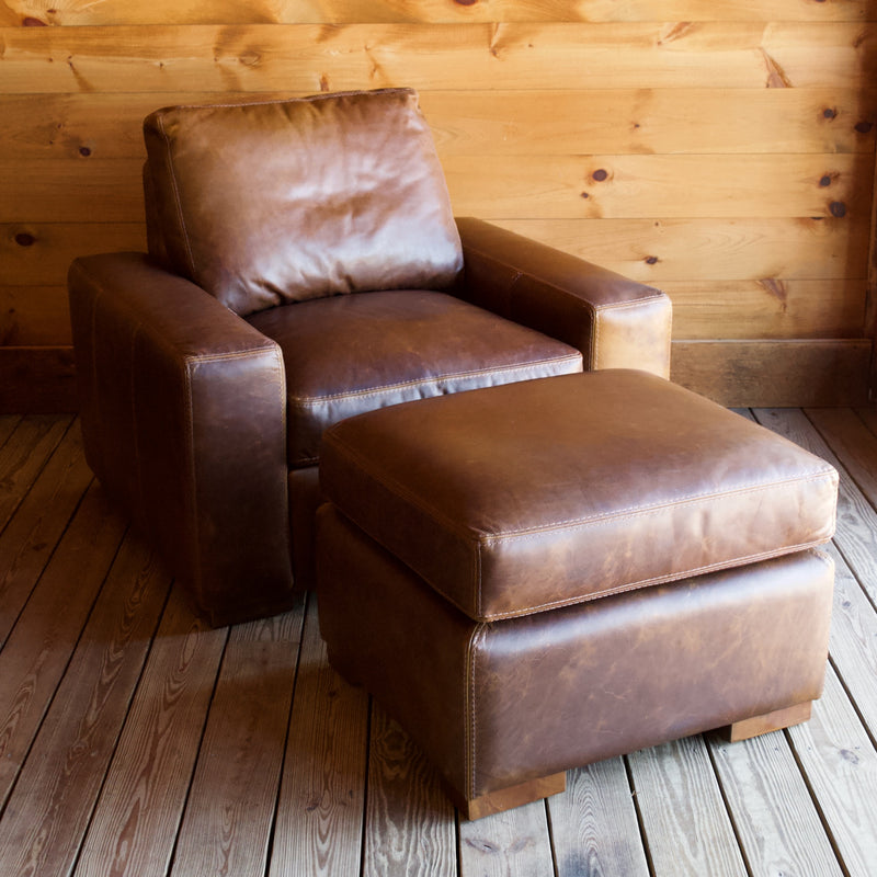 Bourbon Full Grain Leather Ottoman with Kiln-Dried Hardwood Frame