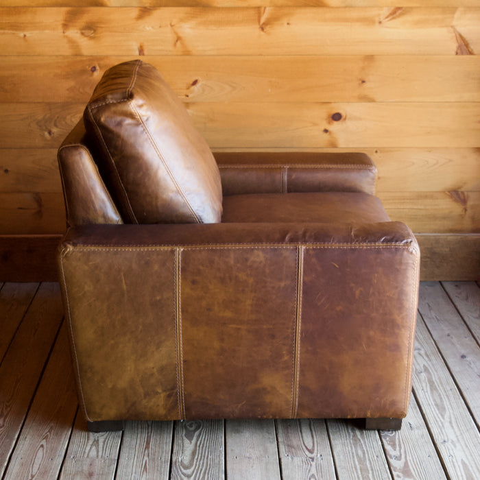 Oversized Bourbon Leather Track Arm Chair 