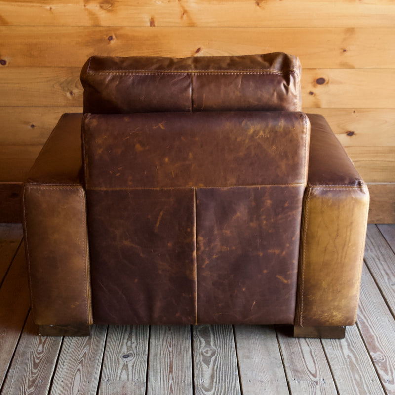 Oversized Bourbon Leather Track Arm Chair 