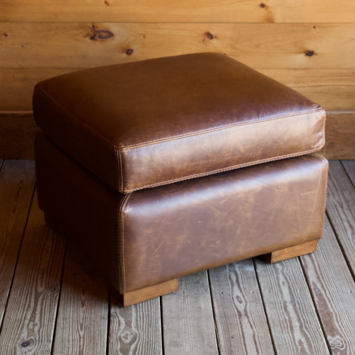 Bourbon Full Grain Leather Ottoman with Kiln-Dried Hardwood Frame