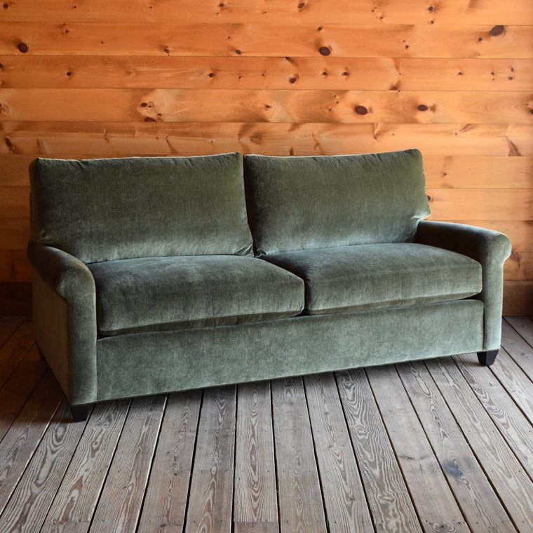 Rustic Green Chenille Sofa Seam Detail