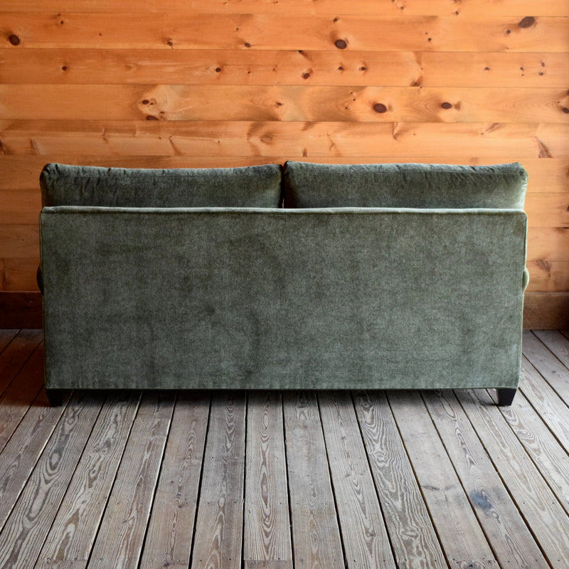 Rustic Green Chenille Sofa Back View