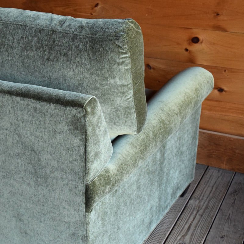 Rustic Green Chenille Sofa Seam Detail