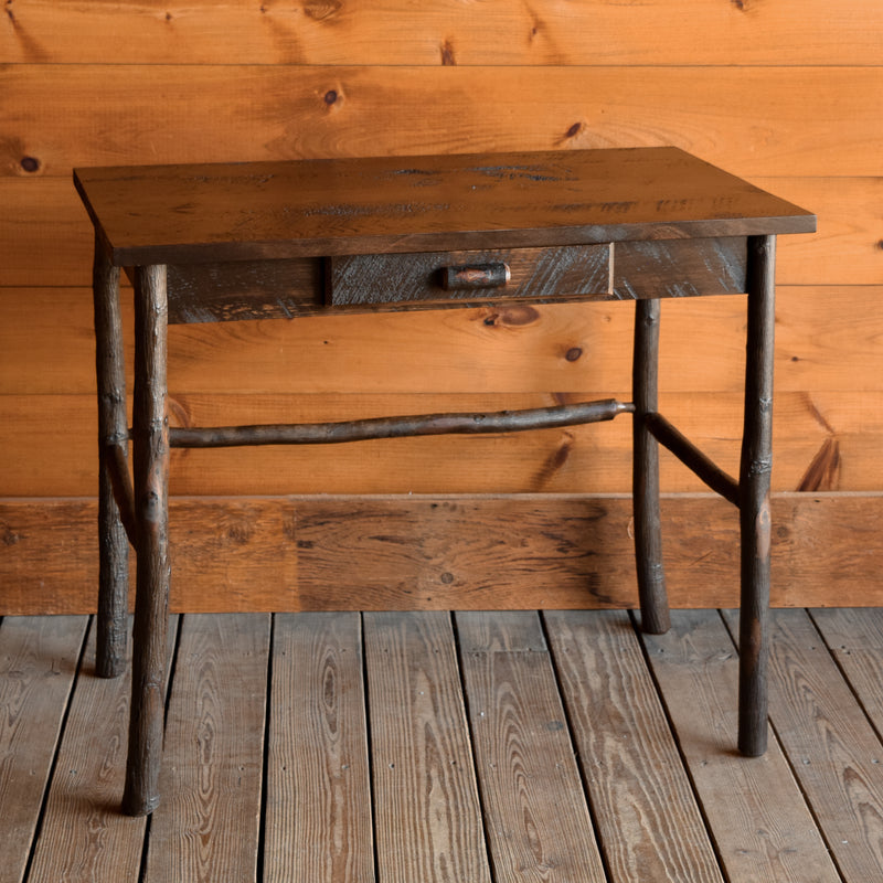 Rough-Sawn Dark Pine Writing Desk with Drawer