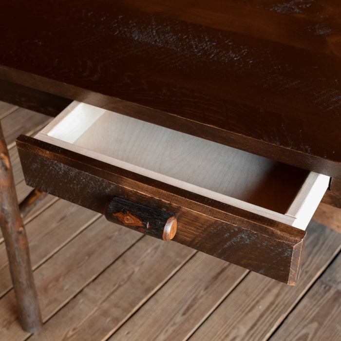 Rough-Sawn Dark Pine Writing Desk with Drawer