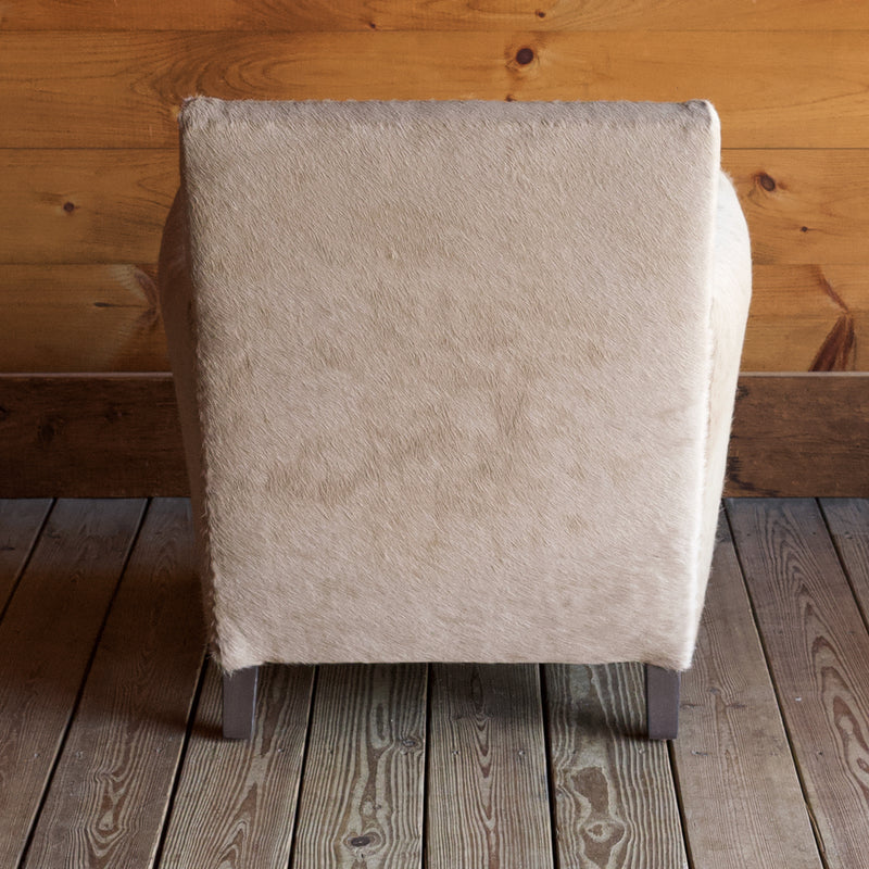 Rustic Arm Chair & Ottoman Upholstered in Cowhide Leather with Tack Trim