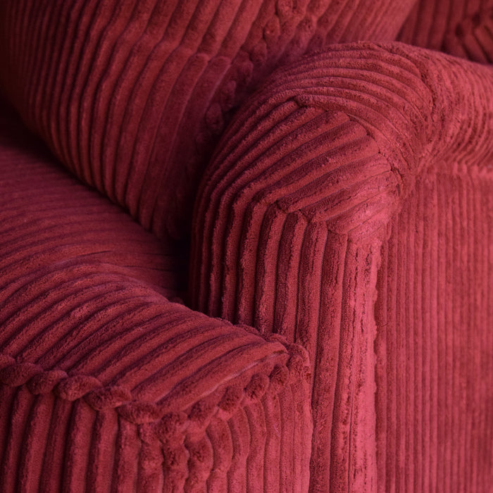 Red Velvet Sofa, English Arm Sofa with Hardwood Frame, Turned Legs and Matching Throw Pillows