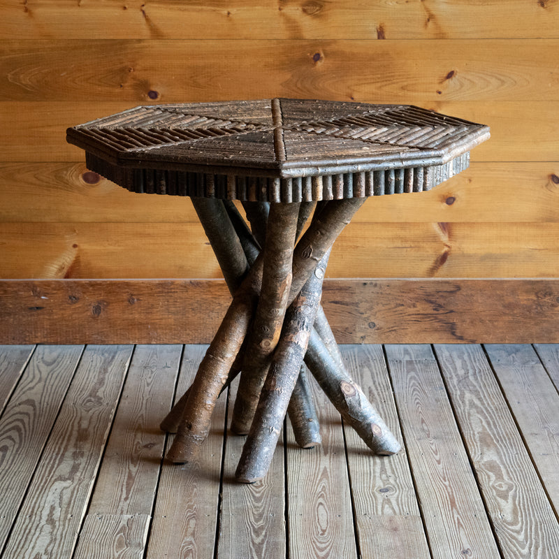 Poplar and Willow Hardwood Octagonal Table with Freeform Log Base