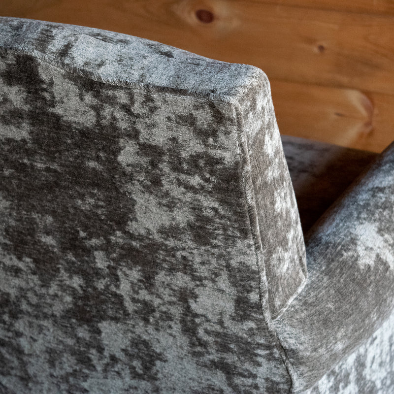 Club Chair and Ottoman Upholstered in Moss Green Gray Crushed Velvet with Nailhead Trim