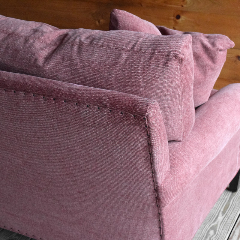 Roll Arm Apartment-Size Sofa Upholstered in Cotton Fabric with Tack Trim