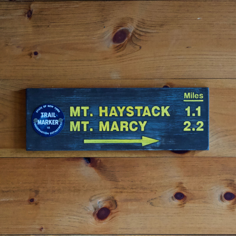 Hand Painted New York State Conservation Department Mt. Haystack & Marcy Sign with Trail Marker