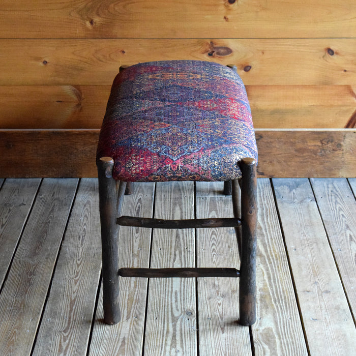 Steam-Bent Hickory Bench with Rug Inspired Tapestry Fabric