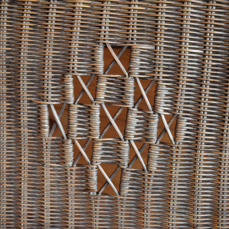 Natural Wicker Arm Chair with Swooping Back and Red Cushion