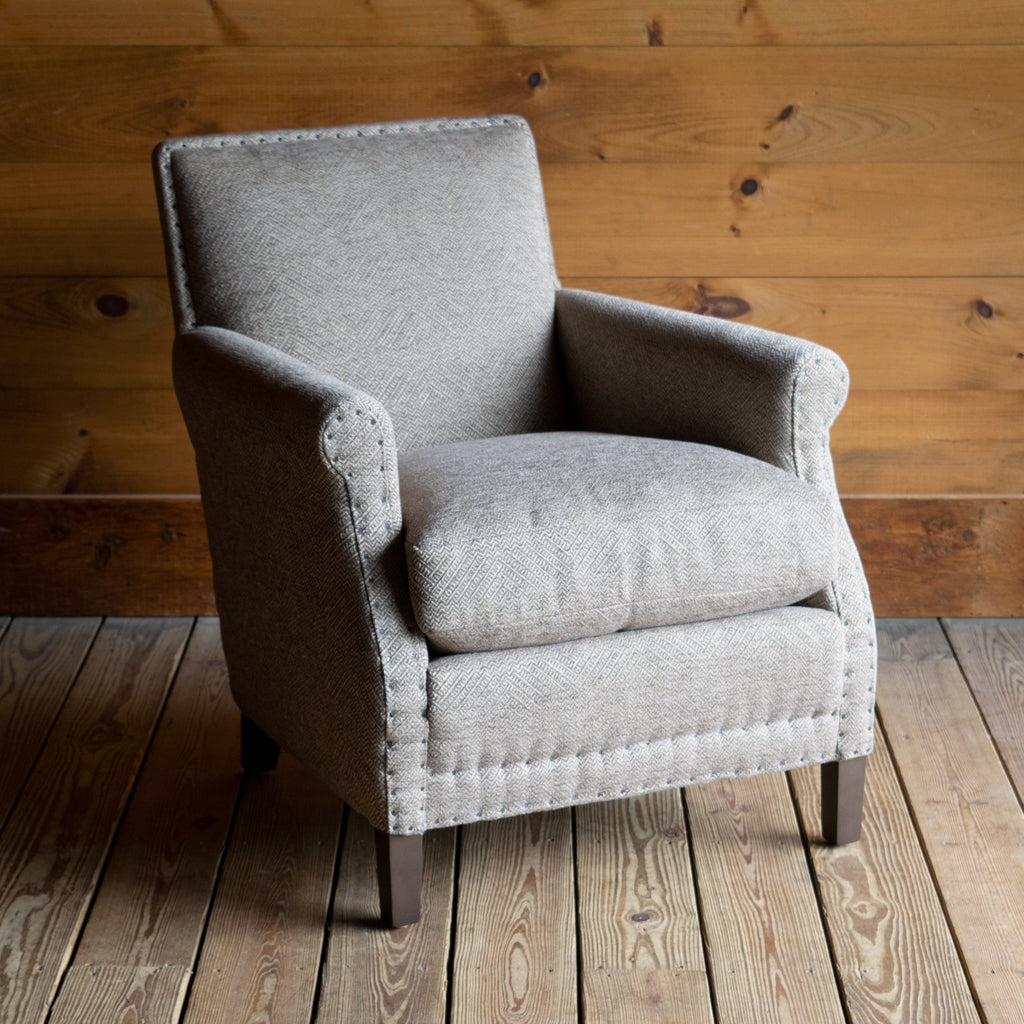 Rustic Arm Chair with Angled Tight Back and Tack Trim