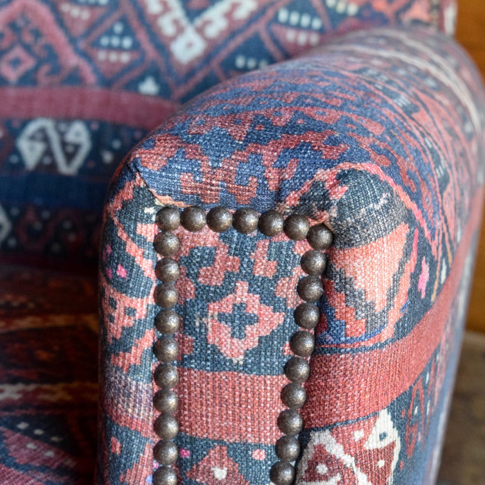Lakeside Arm Lounge Chair in Kravet Fez Kilim Tribal Fabric with Antique Nailhead Trim 