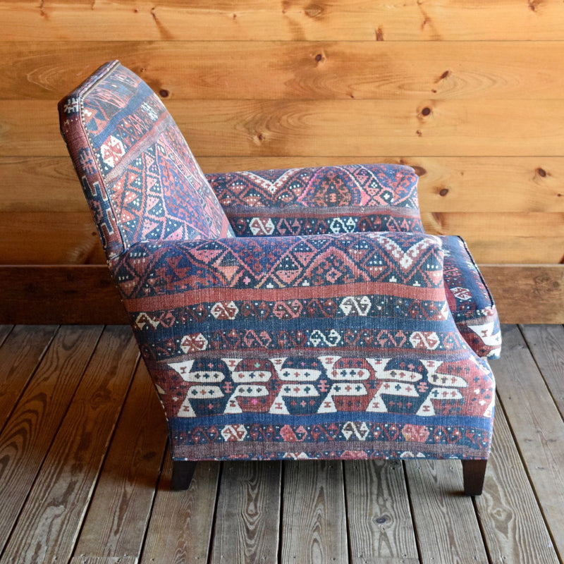 Lakeside Arm Lounge Chair in Kravet Fez Kilim Tribal Fabric with Antique Nailhead Trim 