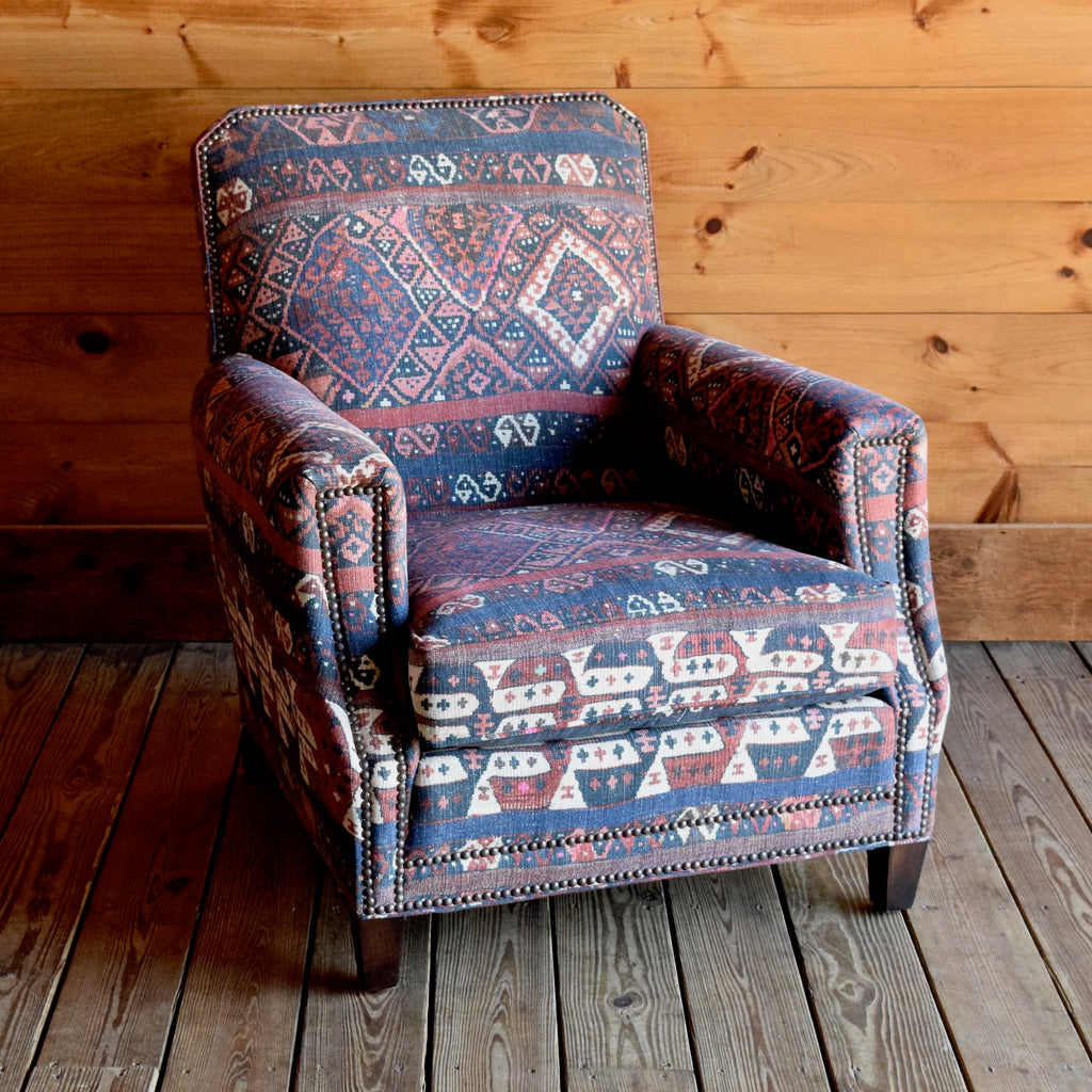 Lakeside Arm Lounge Chair in Kravet Fez Kilim Tribal Fabric with Antique Nailhead Trim 