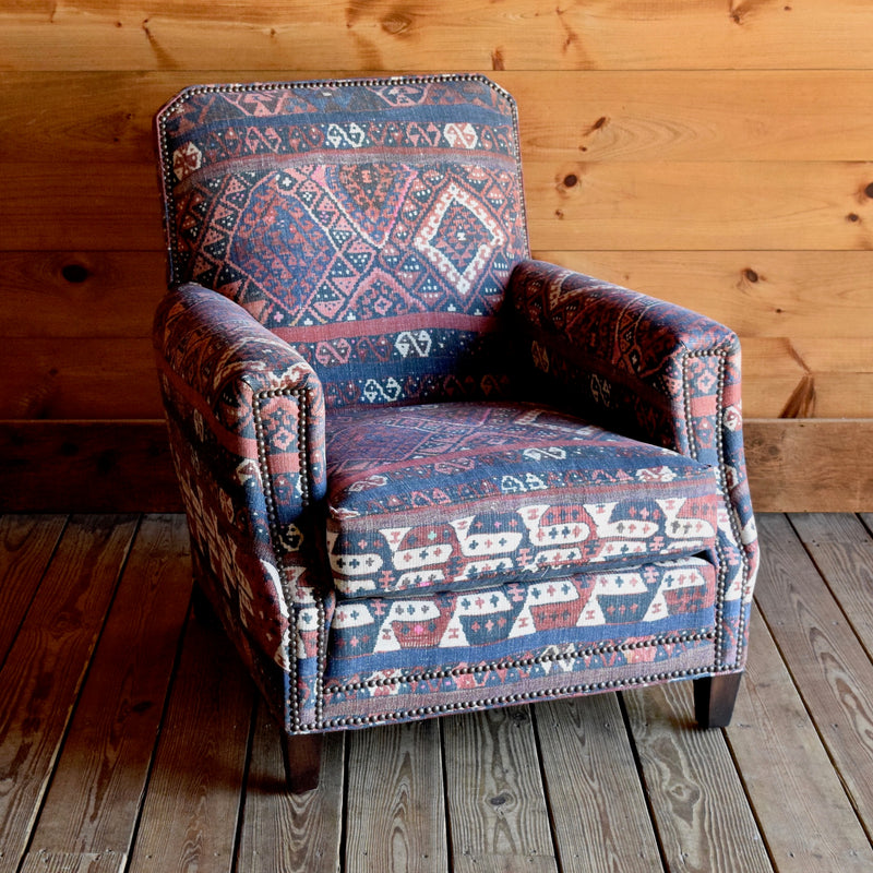 Lakeside Arm Lounge Chair in Kravet Fez Kilim Tribal Fabric with Antique Nailhead Trim 