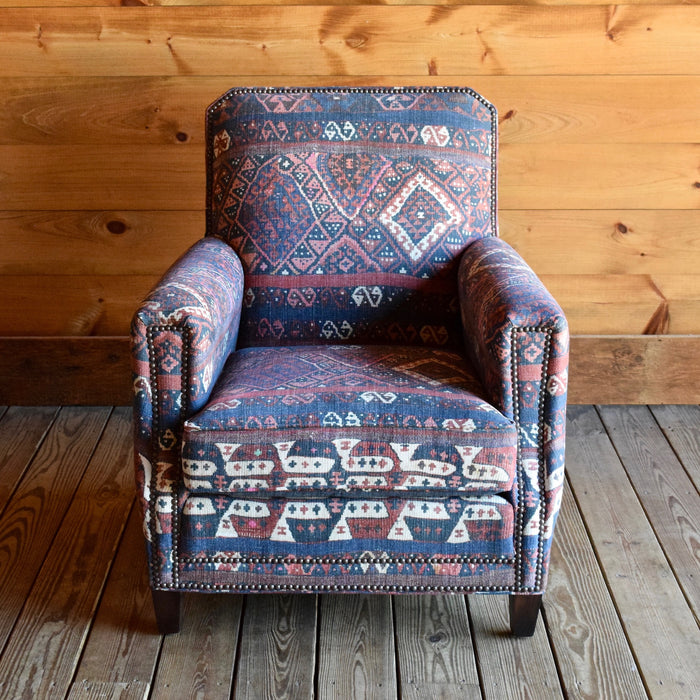 Lakeside Arm Lounge Chair in Kravet Fez Kilim Tribal Fabric with Antique Nailhead Trim 