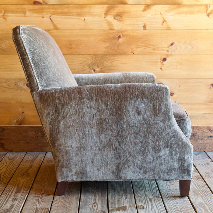 Rustic Gray Velvet Arm Chair with Nailhead Trim