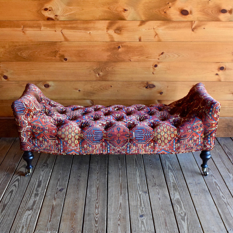 St. Lawrence Ottoman Bench Upholstered in Luxury British Velvet Inspired by Liberty Oriental Carpets