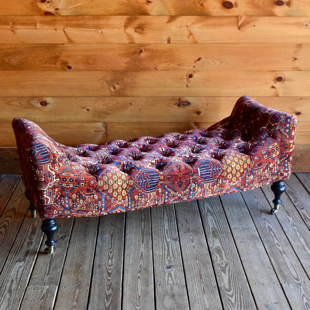 St. Lawrence Ottoman Bench Upholstered in Luxury British Velvet Inspired by Liberty Oriental Carpets