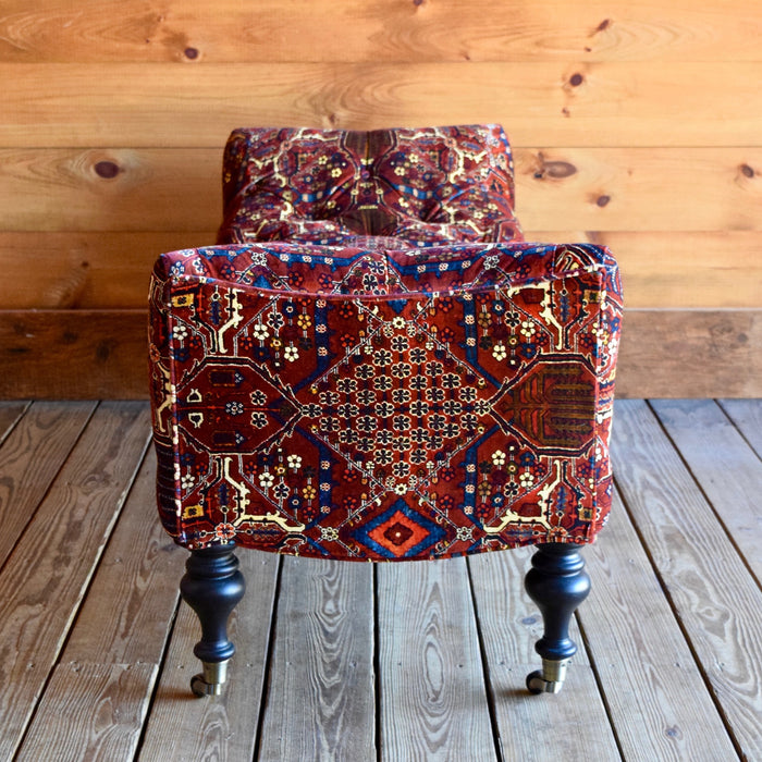 St. Lawrence Ottoman Bench Upholstered in Luxury British Velvet Inspired by Liberty Oriental Carpets