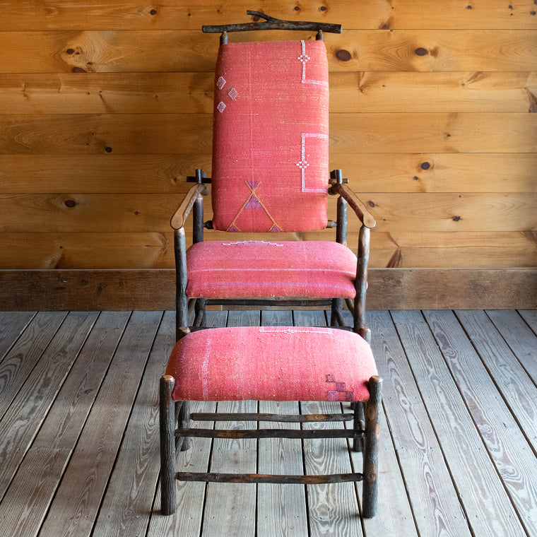 Adirondack Rustic Hickory Recliner with Cactus Silk Seat and Back Cushion and Ottoman
