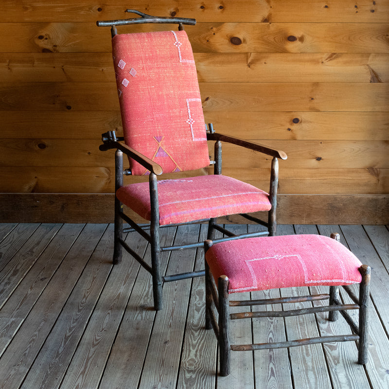 Adirondack Rustic Hickory Recliner with Cactus Silk Seat and Back Cushion and Ottoman