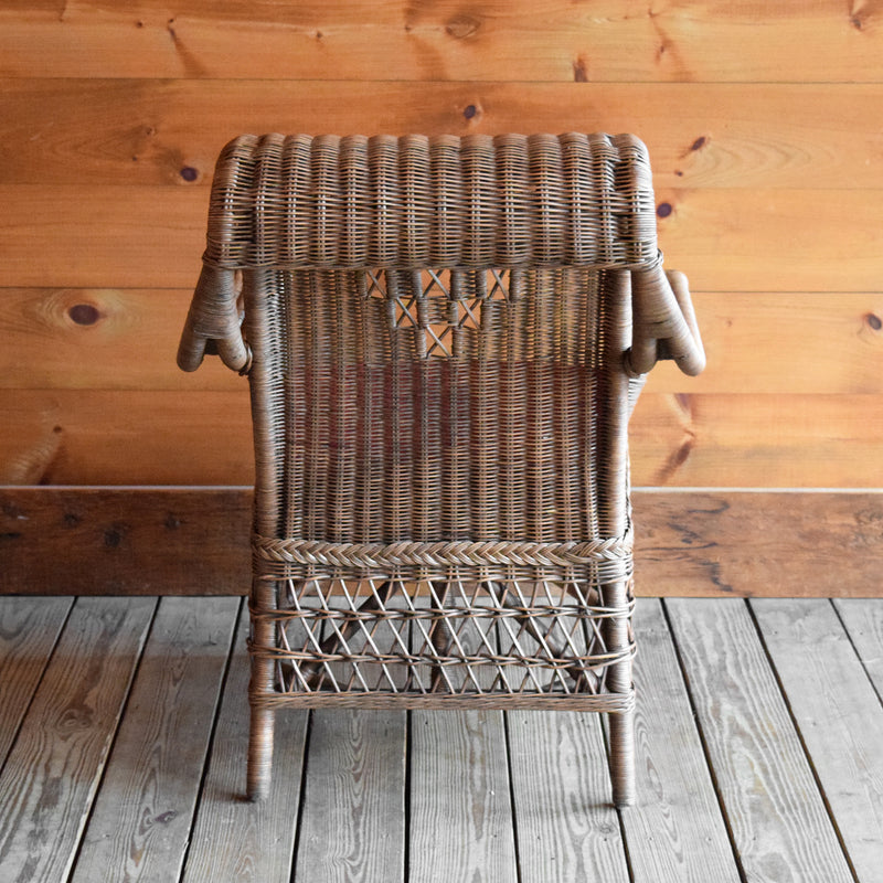 Natural Wicker Arm Chair with Swooping Back and Red Cushion