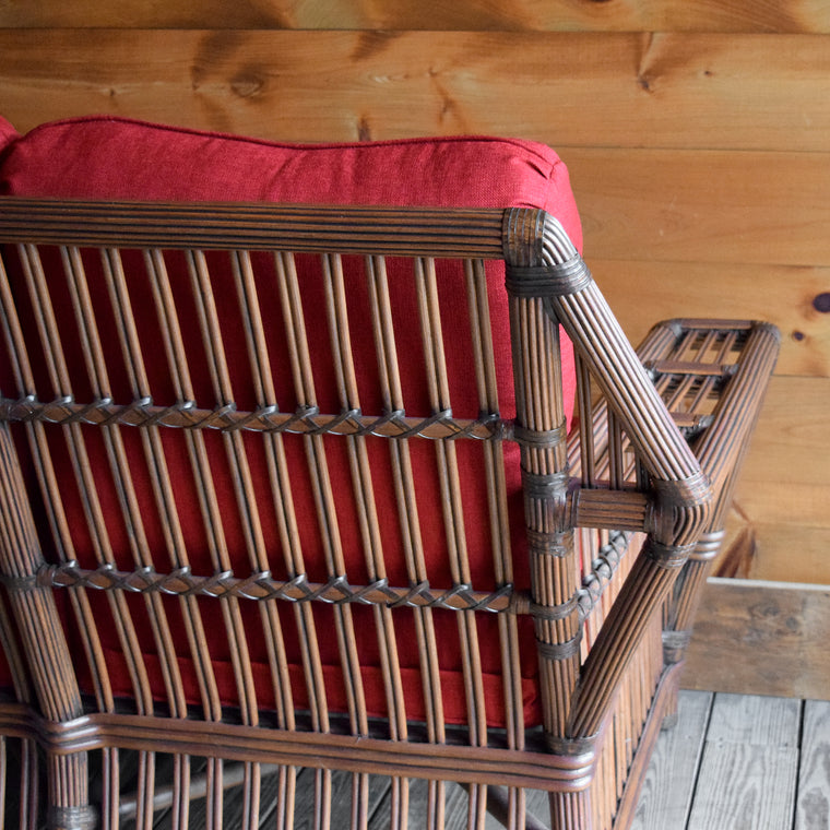 Wicker Rattan Porch Loveseat with Cherry Red Cushions