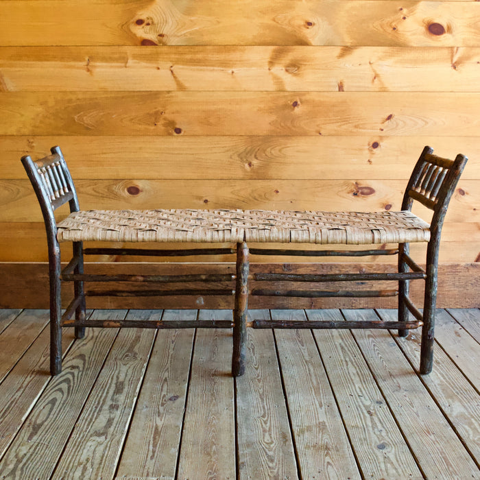 Rustic Hickory Bench with Eco-Friendly Woven Paper Splint Seat