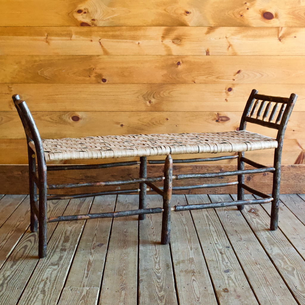 Rustic Hickory Bench with Eco-Friendly Woven Paper Splint Seat