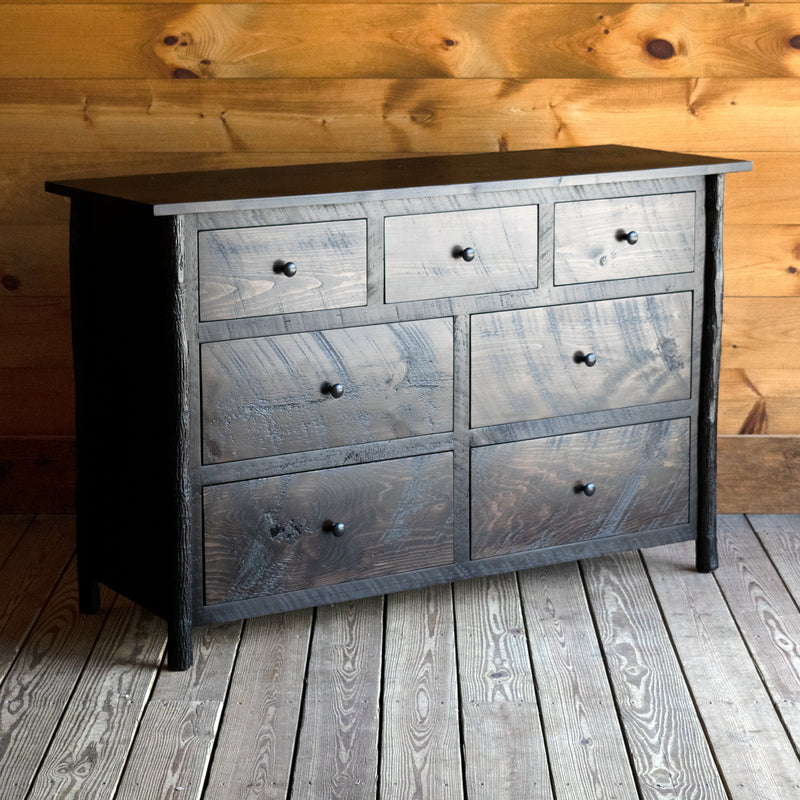 Solid 56" Pine, Hickory, and Maple Dresser with Seven Drawers