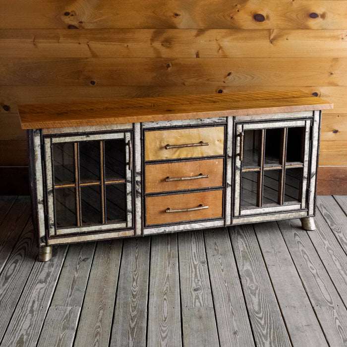 Rustic Handcrafted Birch, Pine, Barnwood, and Willow Entertainment Cabinet