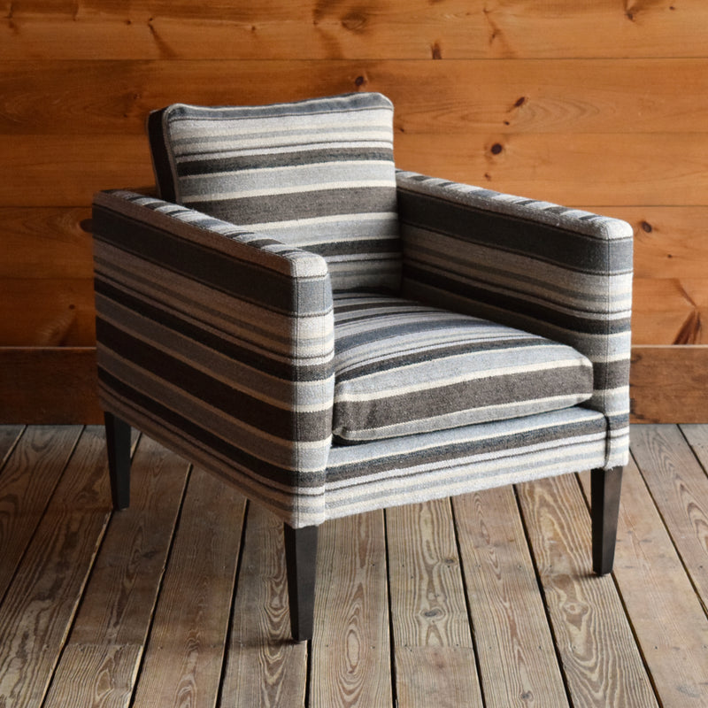 Square Silhouette Club Chair in Horse Blanket Stripe Fabric