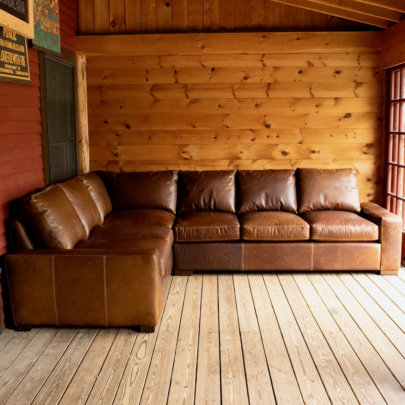 Rustic Leather Sectional with Wide Track Arms