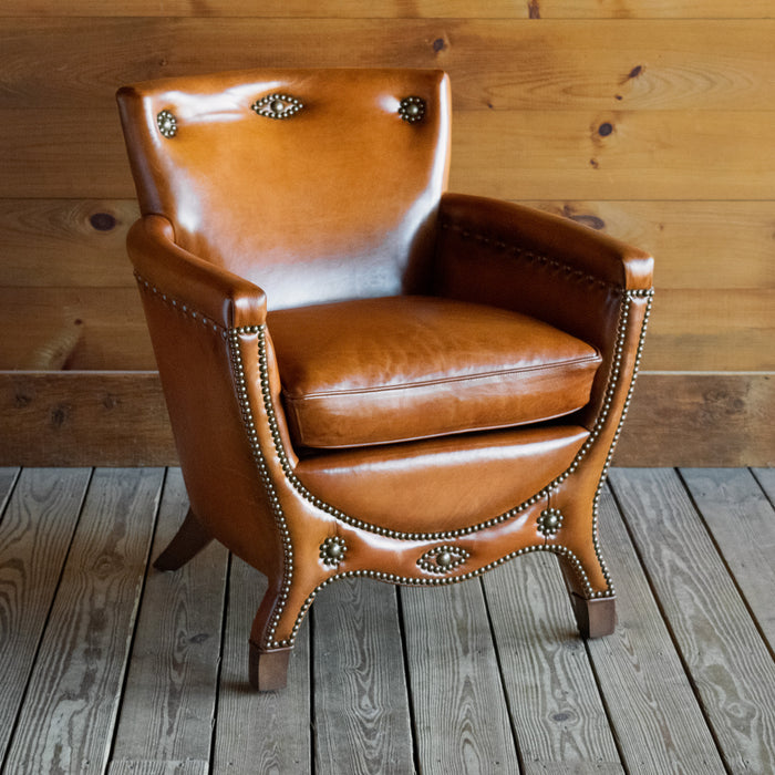 Southwestern-Inspired Rustic Burnished Leather Arm Chair with Decorative Nailhead Trim
