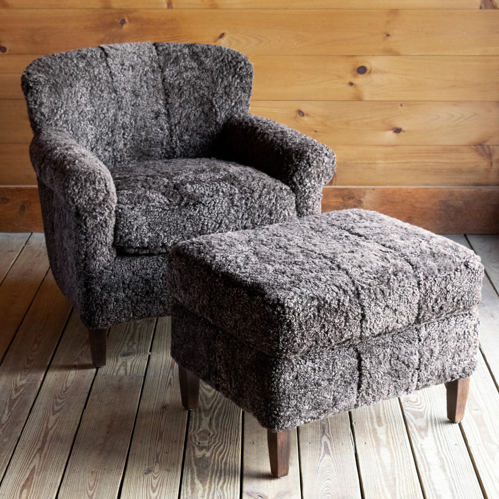 Dark Espresso/Gray Curly Fleece, Boiled Wool, Sheepskin Chair