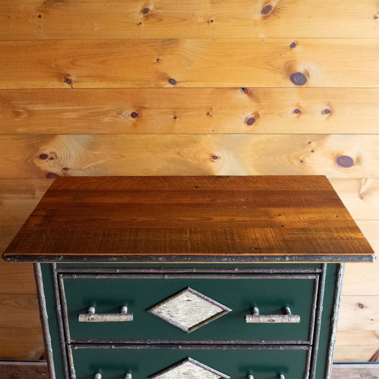 Five-Drawer Dresser with Diamond White Birch Details, Yellow Birch Handles, and Yellow Birch Feet
