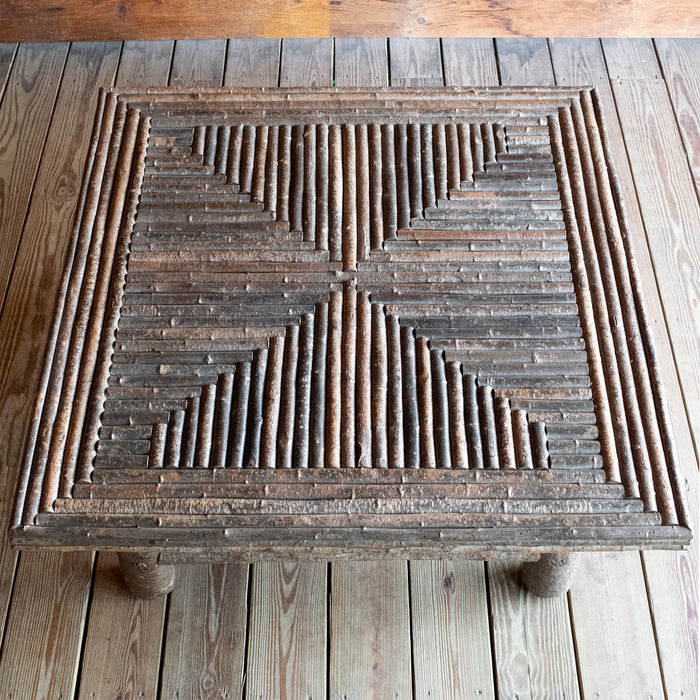 Rustic Mosaic Willow Twig Coffee Table with Sturdy Poplar Legs 