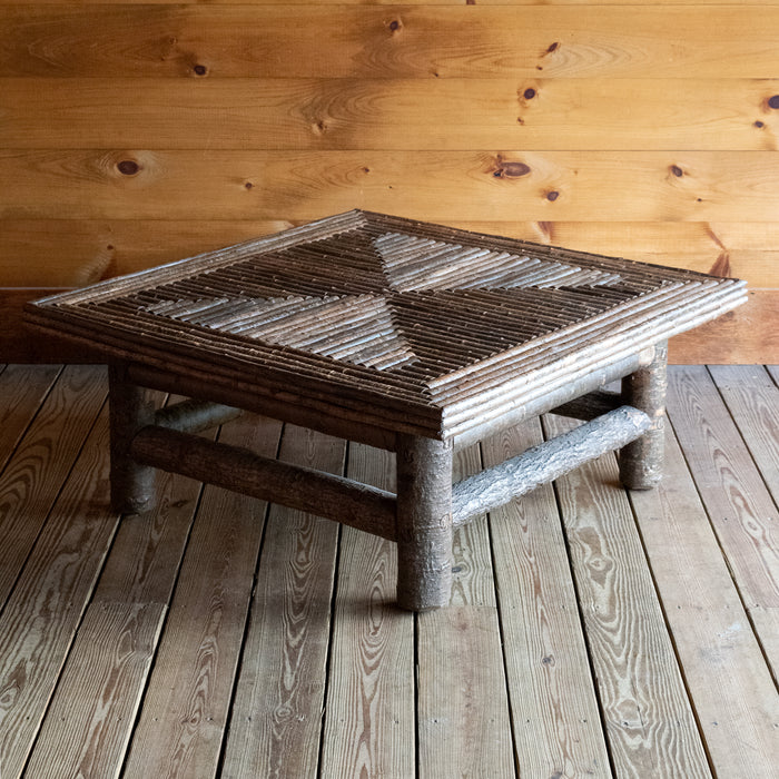 Rustic Mosaic Willow Twig Coffee Table with Sturdy Poplar Legs 
