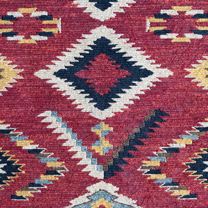 Red, Black, and Ivory Hand Woven Wool and Cotton Sumak Weave Rug