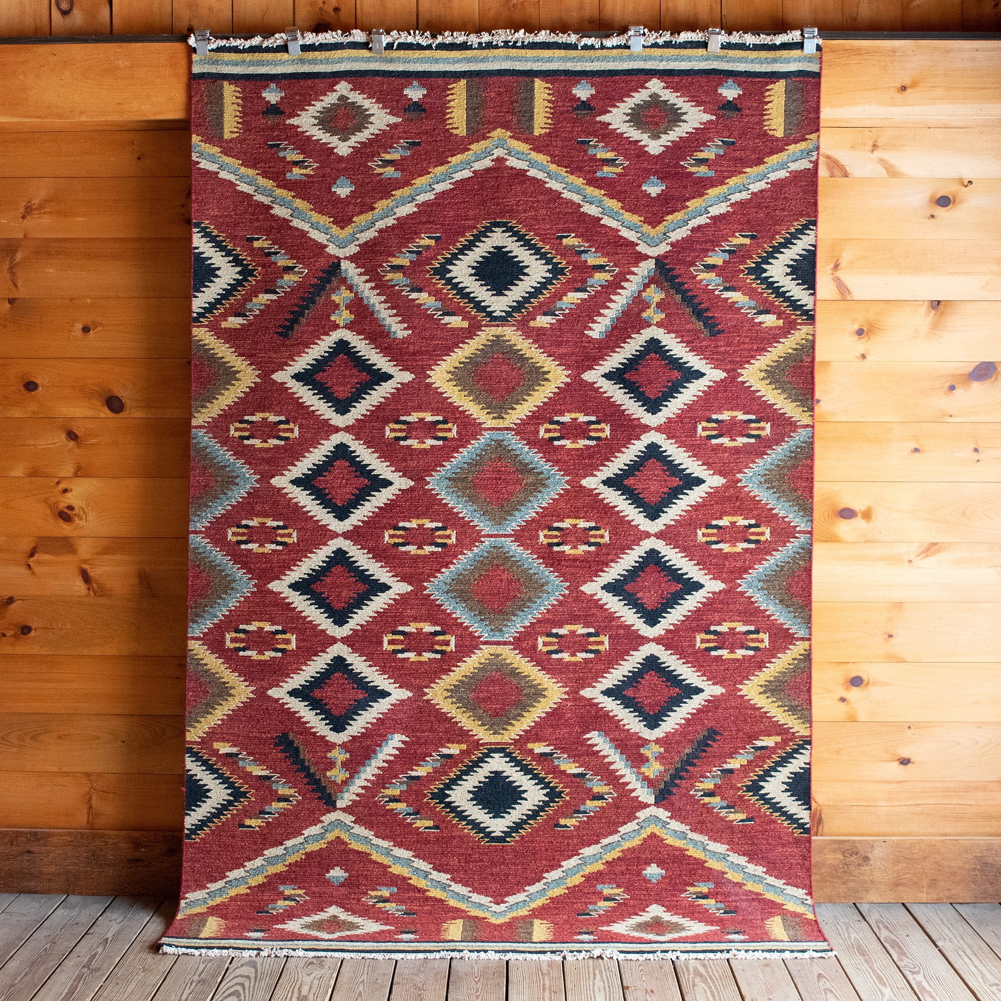 Hand Woven Sumak Wool Rug  Red, Black, and Ivory Sumak Wool and Cotton Rug  – Dartbrook Rustic Goods