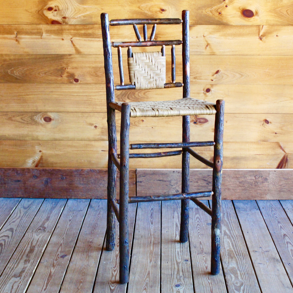 Adirondack Rustic hickory bar stool with splint seat